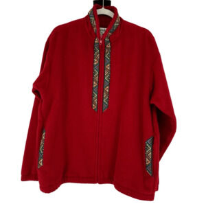 Vintage Artelana Womes S Full Zip Baby Alpaca Sweater Red Embroidered Aztec Boho